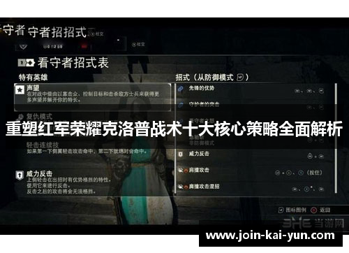 重塑红军荣耀克洛普战术十大核心策略全面解析