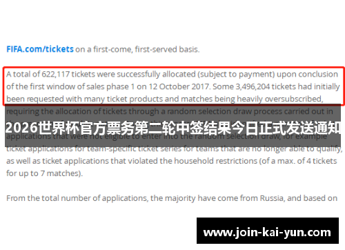 2026世界杯官方票务第二轮中签结果今日正式发送通知